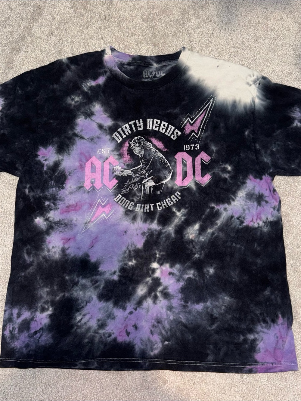 AC/DC Black & Purple Tie-Dye Graphic Tee - unisex